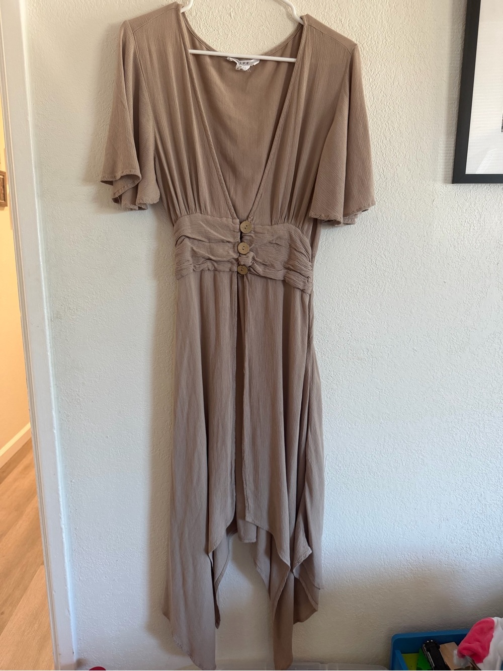 Swim cover up Taupe V-Neck Button-Waist Asymmetric